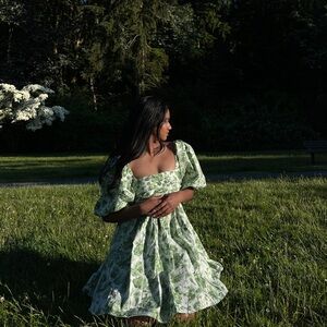 Floral Green Puff Sleeve Dress